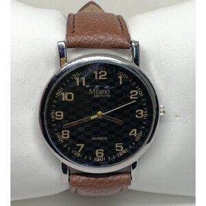 Milano expressions men watch silver tone 38mm black dial quartz leather running